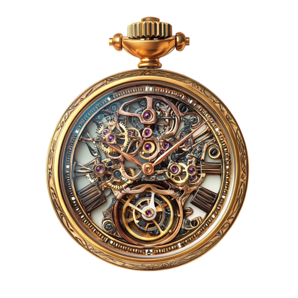 Elegant Gold Pocket Watch on Transparent Background png