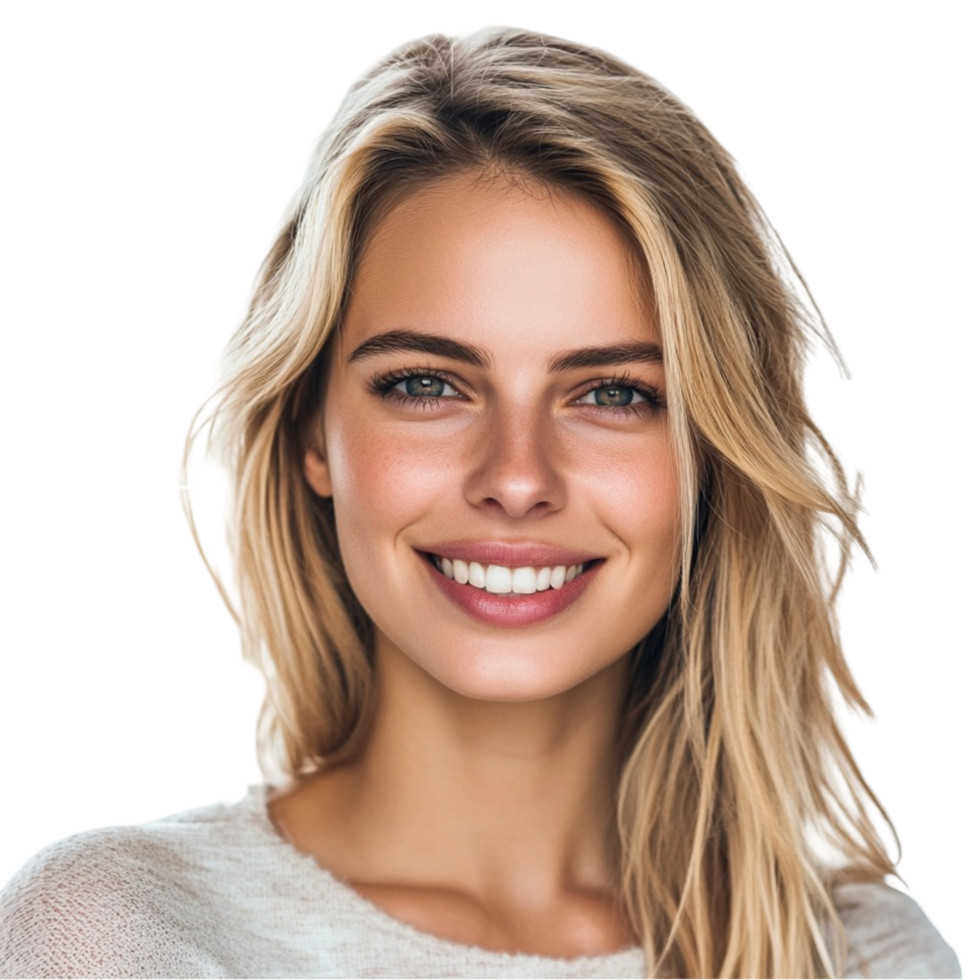 Cheerful blonde woman smiling on transparent background png