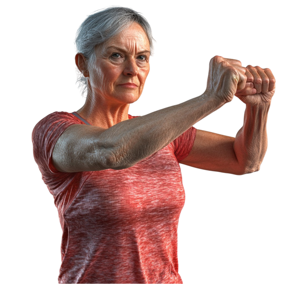 Empowered Older Woman with a Fist in the Air On Transparent Background png