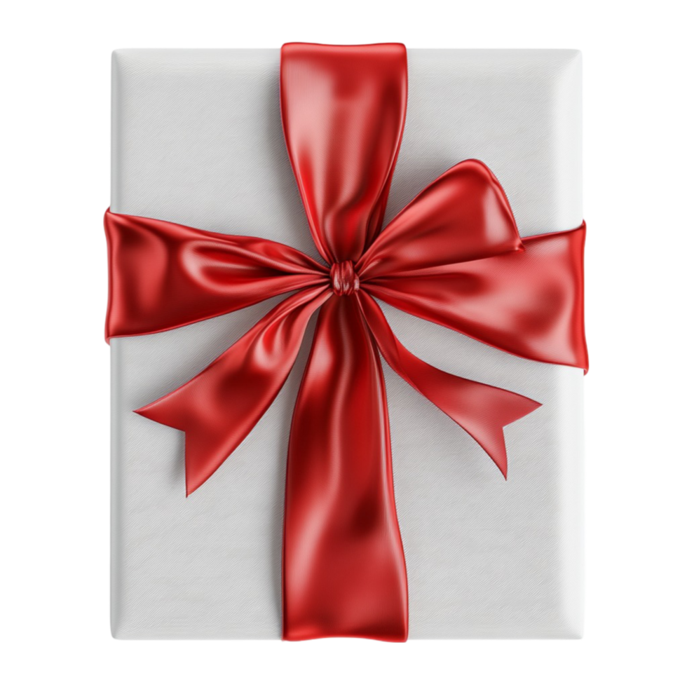 White Gift Box with Red Ribbon and Bow on Transparent Background png