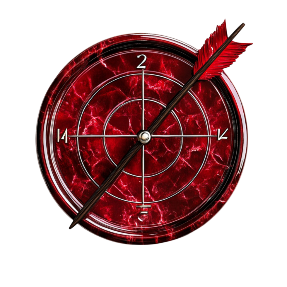 A red dart and arrow in a target on transparent background png