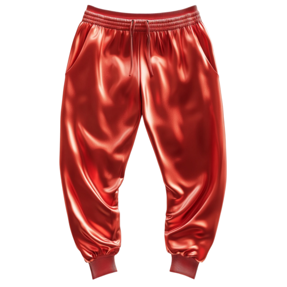 Shiny Red Satin Sweatpants On Transparent Background png