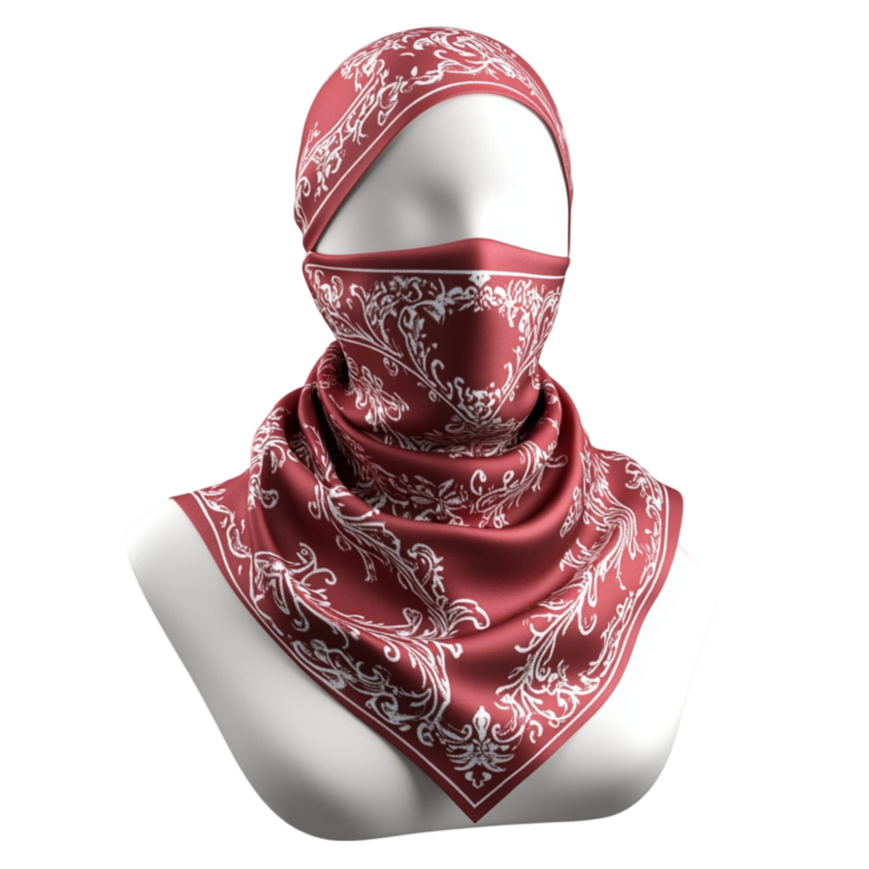 Stylish Red Scarf with White Floral Patterns on Transparent Background png