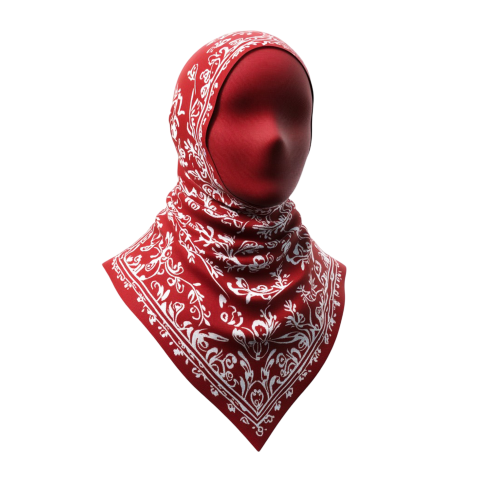 A Red Scarf with White Designs on Transparent Background png