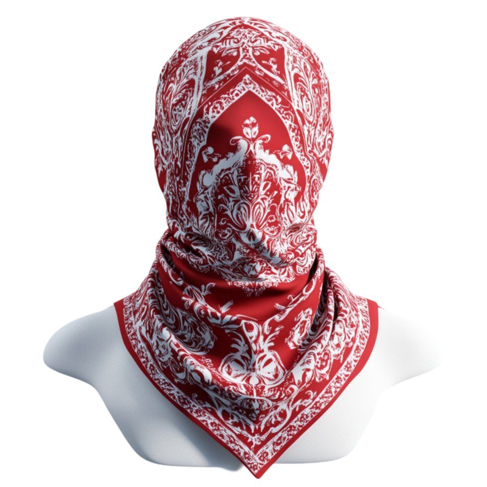 Elegant Red Scarf with White Designs on Transparent Background png