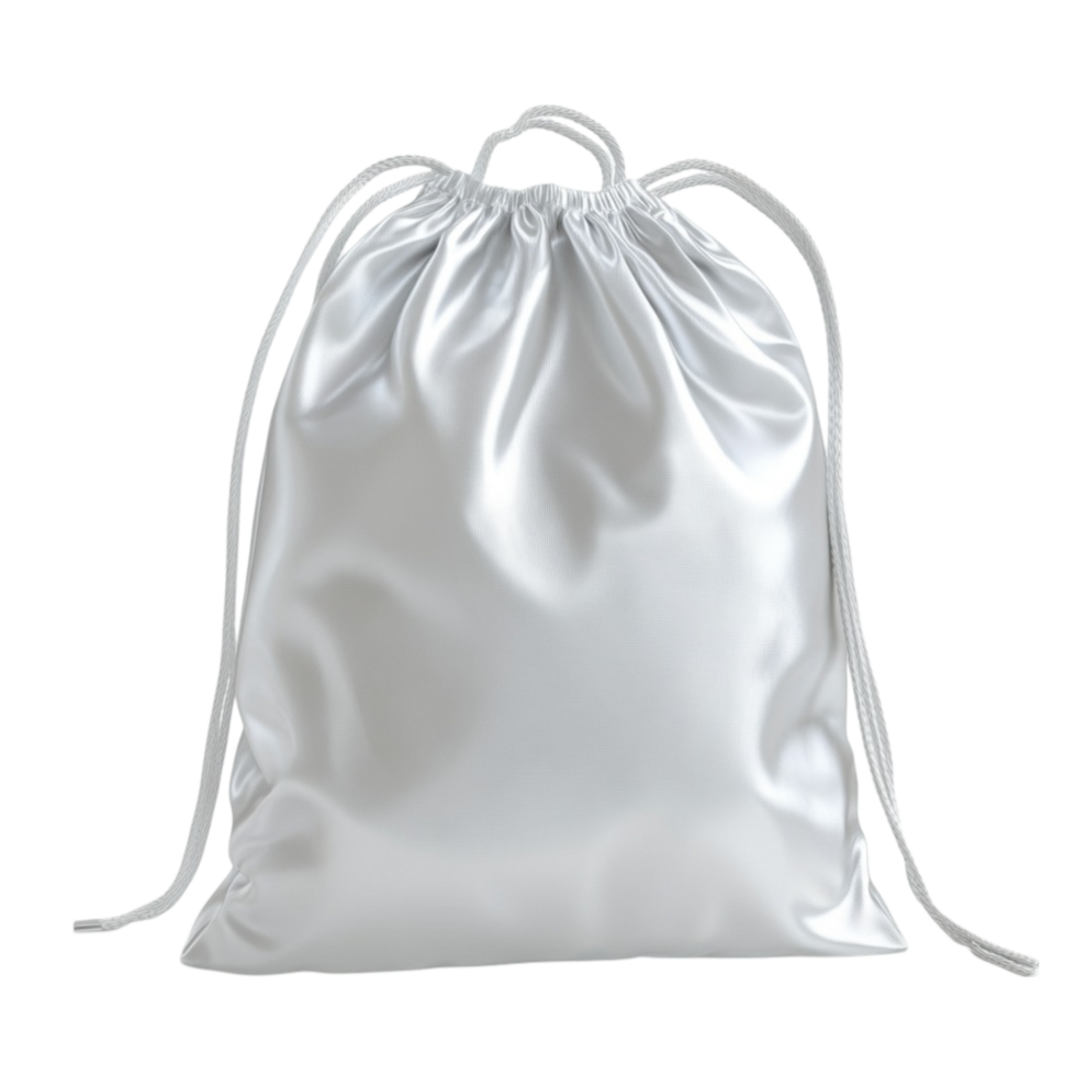 White Satin Bag with a Drawstring On Transparent Background png