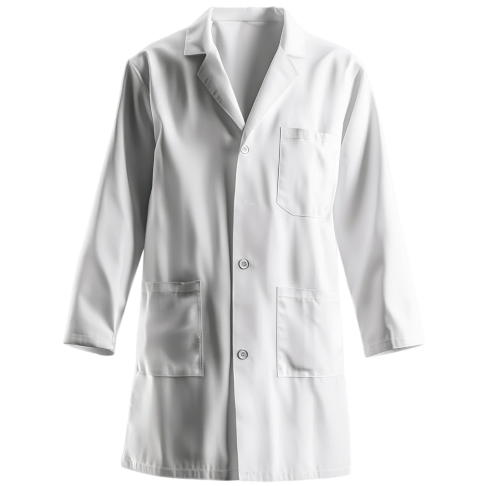 Medical White Lab Coat with Pockets on Transparent Background png