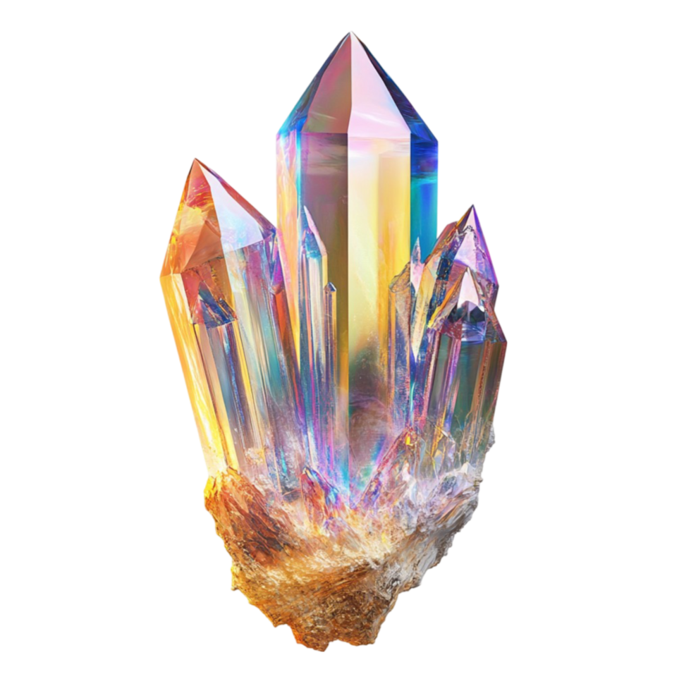 A Shimmering Crystal with Rainbow Effects on Transparent Background png