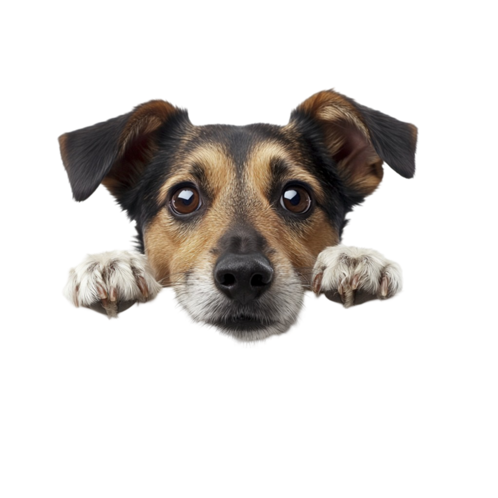 A dog peeking out from behind a black background png