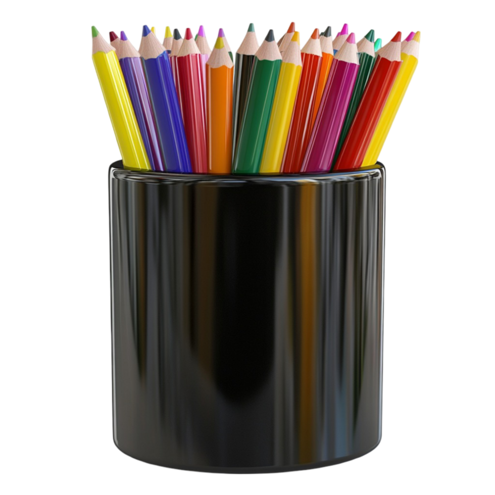 Color pencils in a black container png