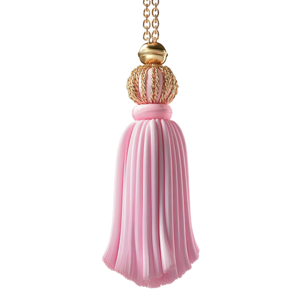 Pink tassel necklace with gold chain png