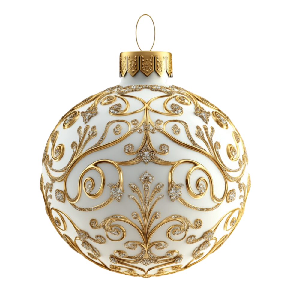 a christmas ball ornament with gold and white design png