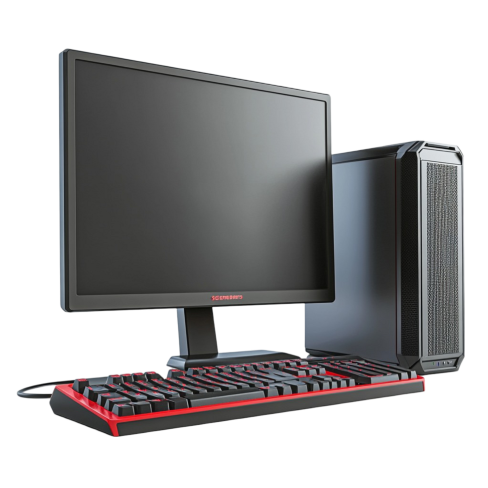 A computer with a keyboard and monitor png