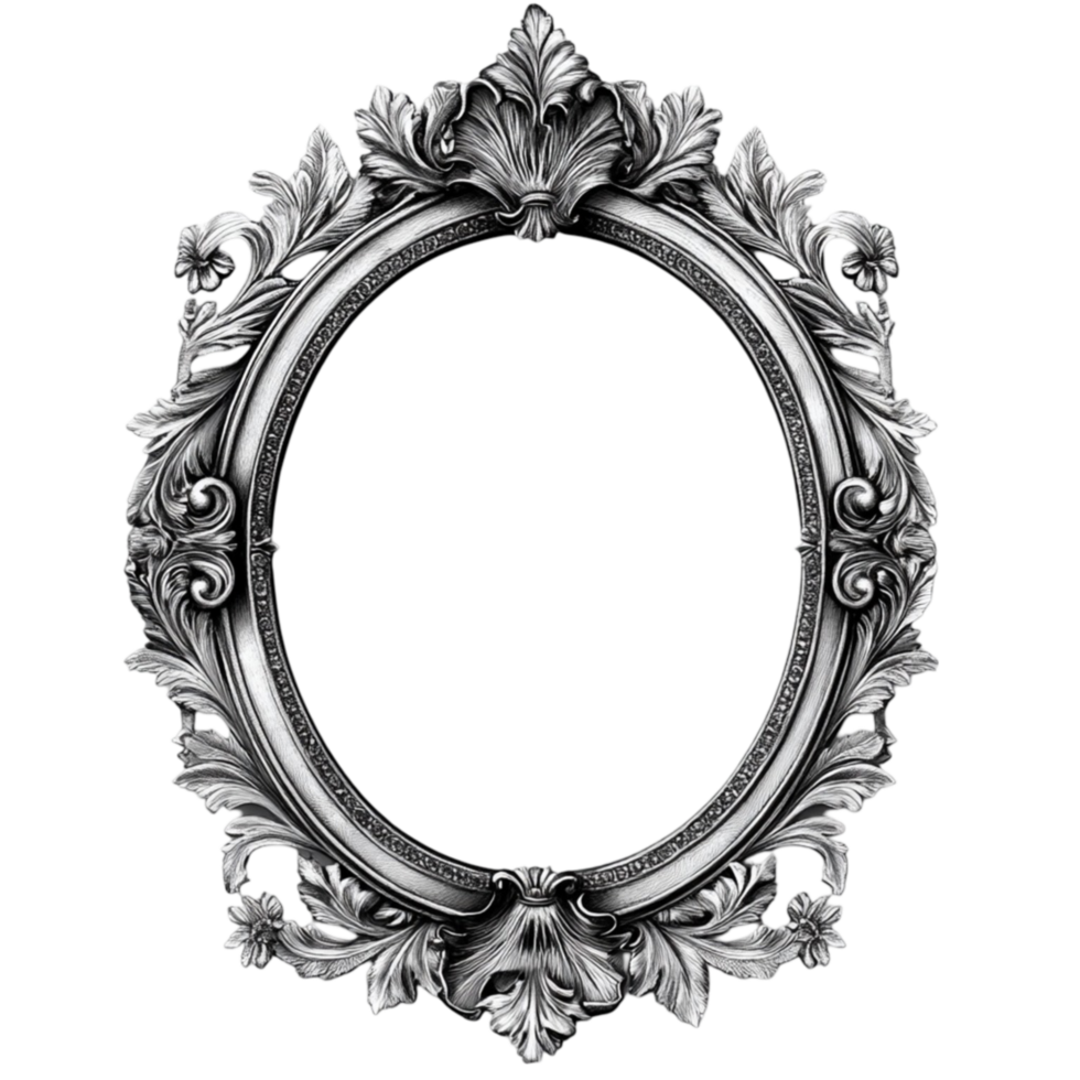 Decorative Frame in Black and White with Elegant Details on Transparent Background png