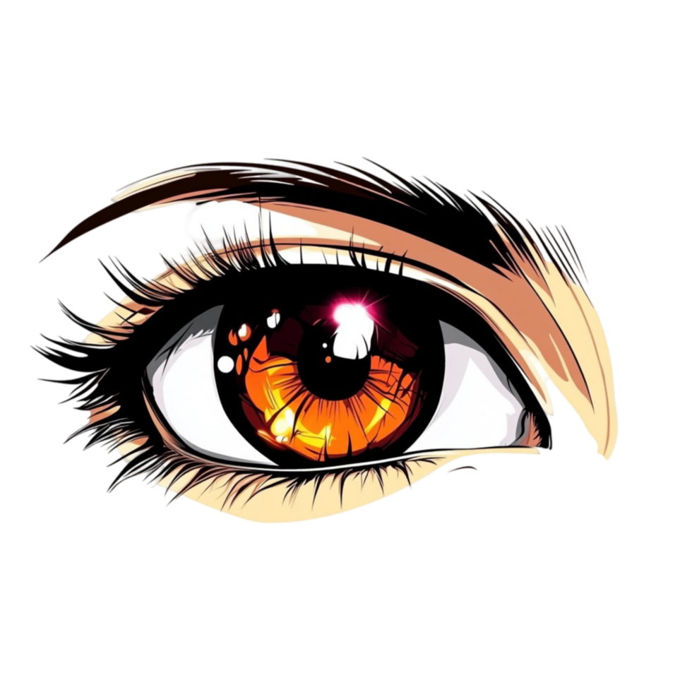 Realistic Anime Eye with Black Eyebrows and Orange Eyes On Transparent Background png