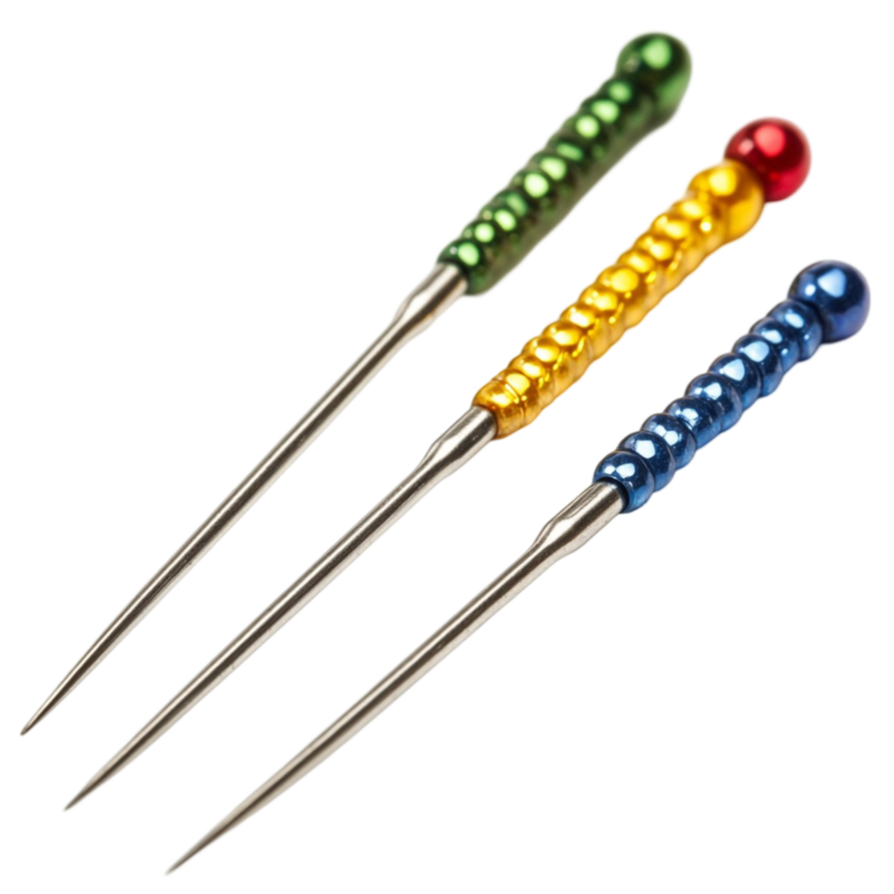 Set of Three Different Colored Needles on Transparent Background png