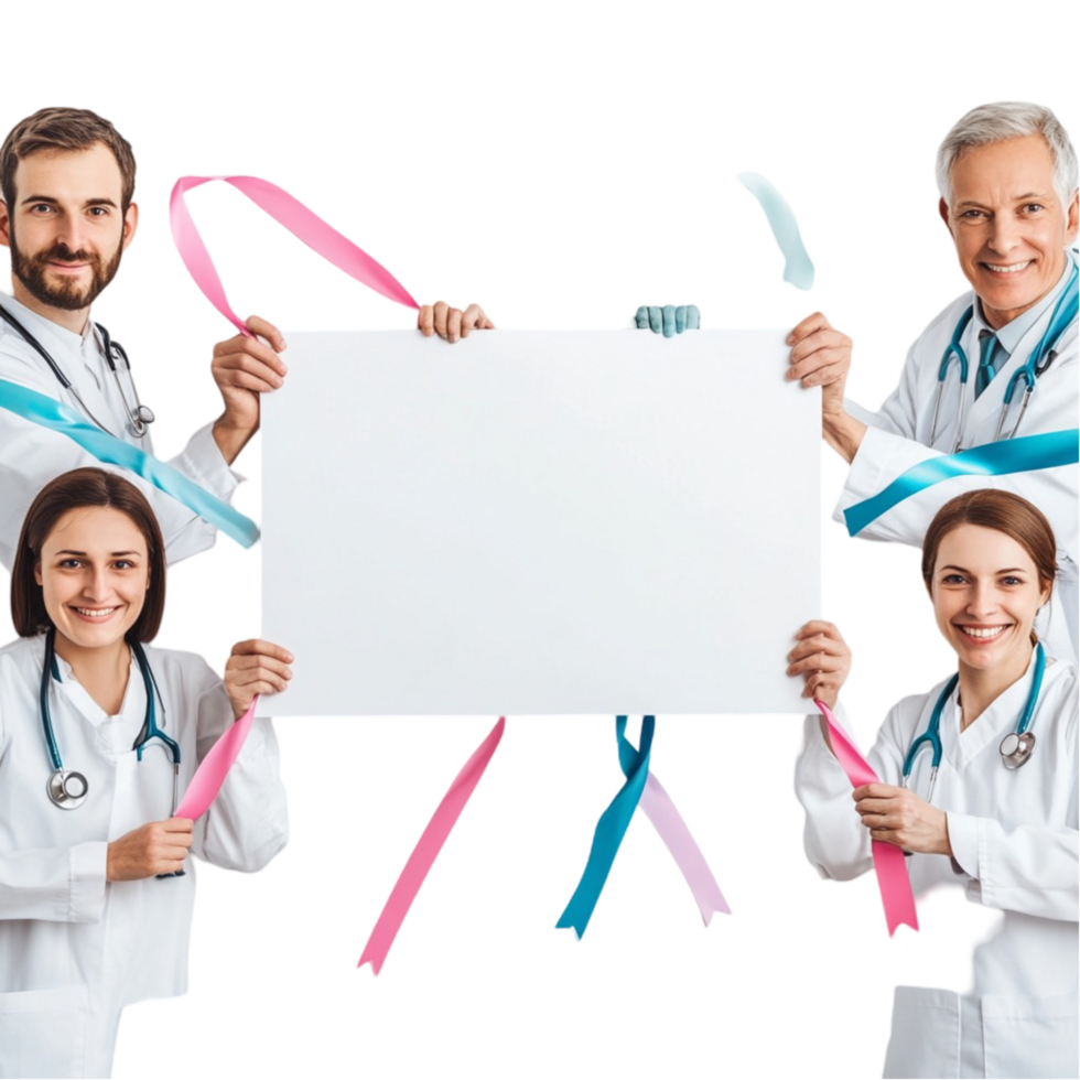 Doctors with Pink Ribbon Sign in Hands On Transparent Background png
