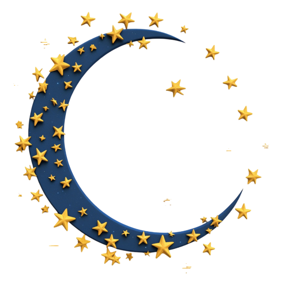 Glowing Crescent Moon with Stars, On Transparent Background png