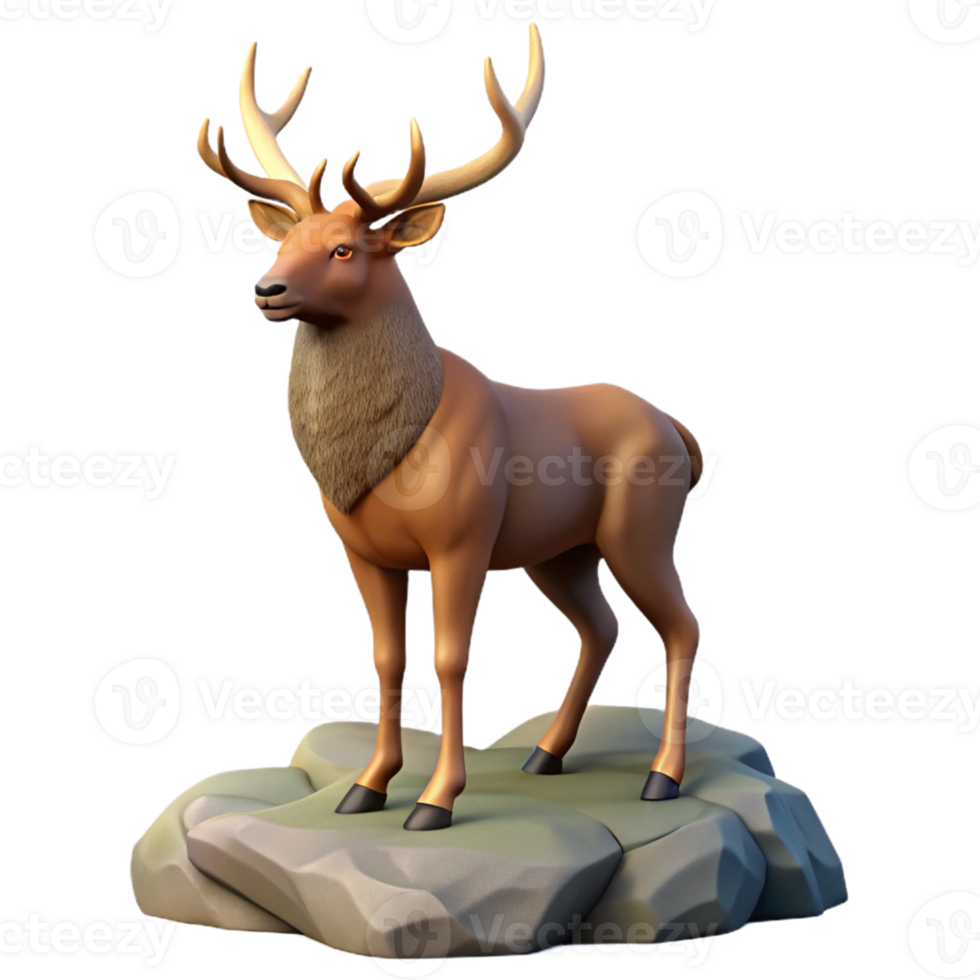 3D Render of a Brown Deer on Rocks png