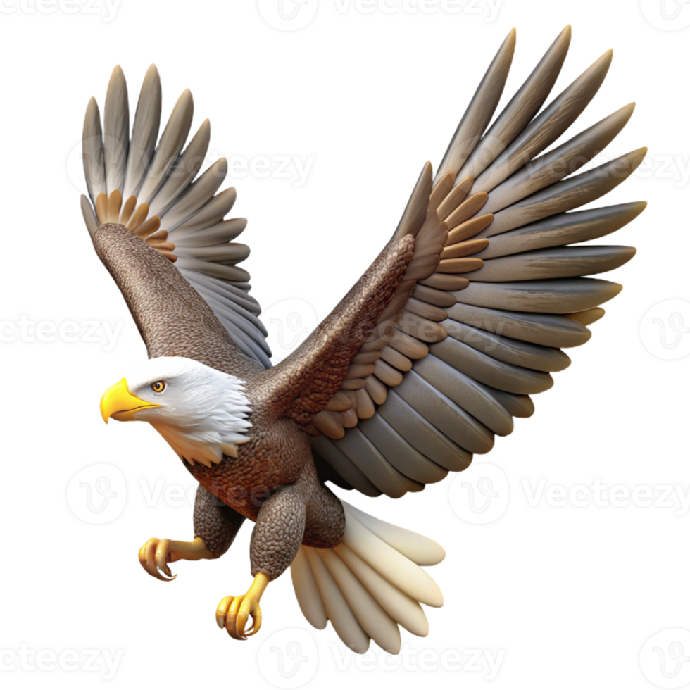 3D Render of Bald Eagle in Flight png