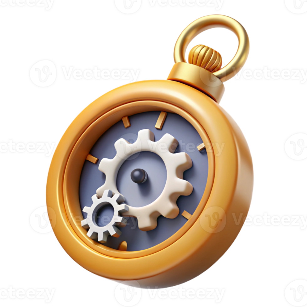 3D Rendered Clock with Gears png