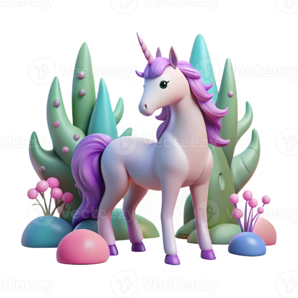 3D Unicorn Render with Pastel Colors png