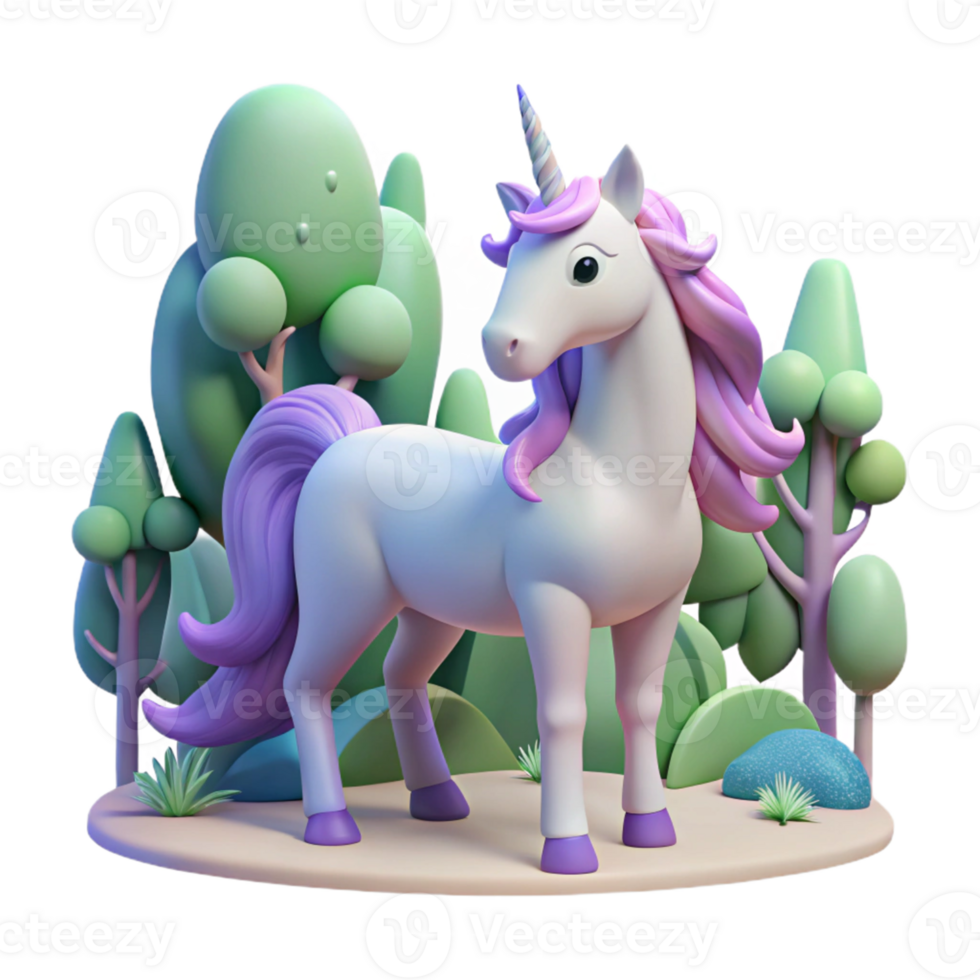 3D Unicorn in a Fantasy Forest png