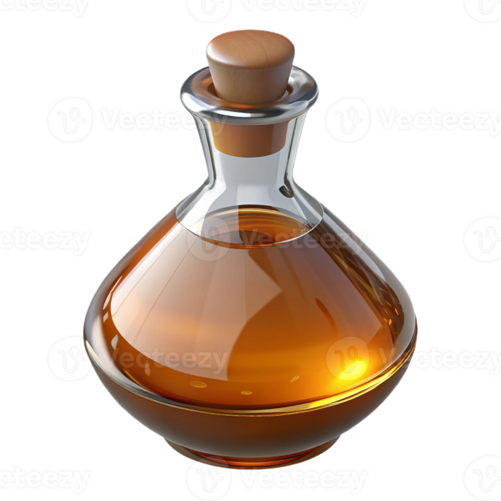 Glass Bottle with Cork and Golden Liquid png