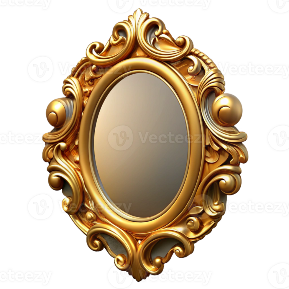 Ornate Golden Frame with Oval Mirror png
