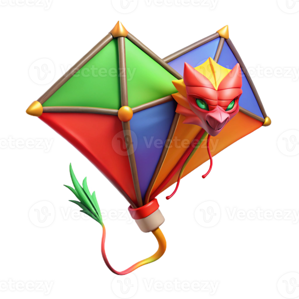 Colorful Kite Dragon 3D Render png