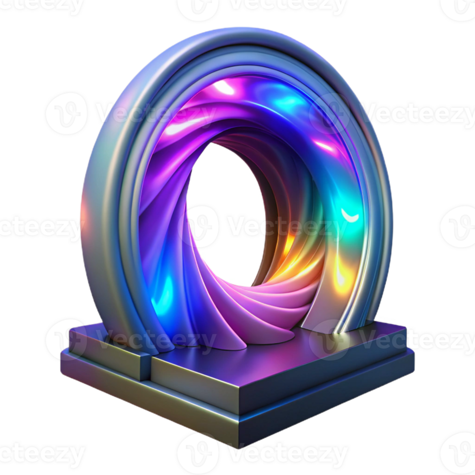 Abstract 3D Render of a Shiny Purple and Blue Circular Arch with Neon Lights png