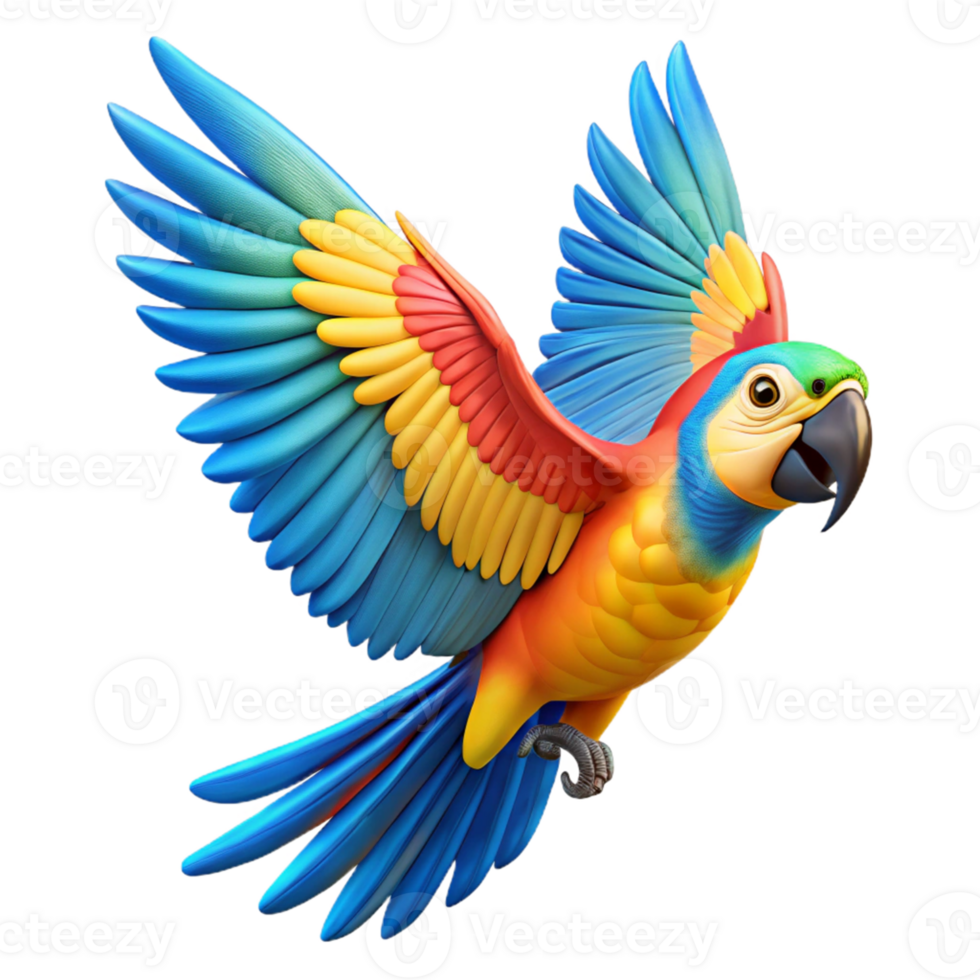 3D Parrot Illustration Flying with Colorful Feathers png
