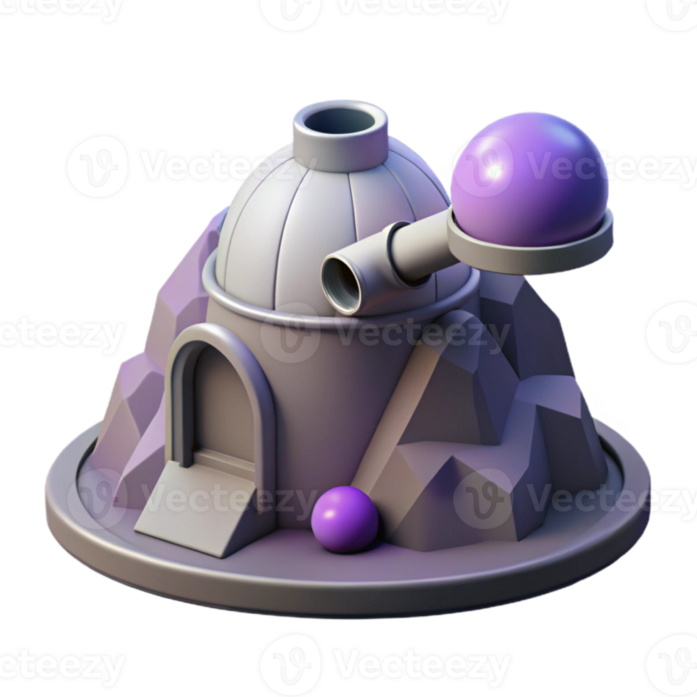 3D Illustration of a Dome-Shaped Building on a Rock png