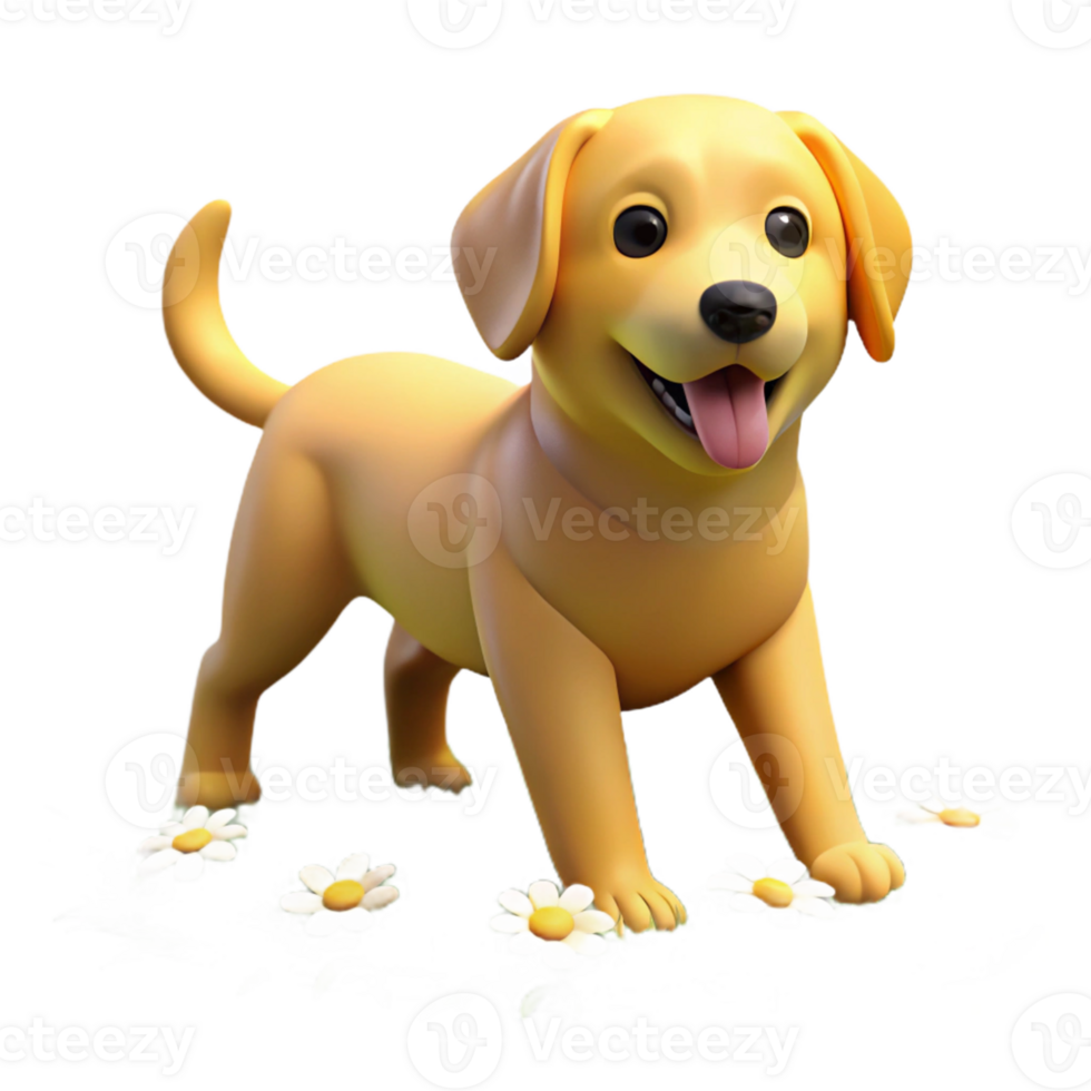 Cute 3D Cartoon Dog with Flowers png