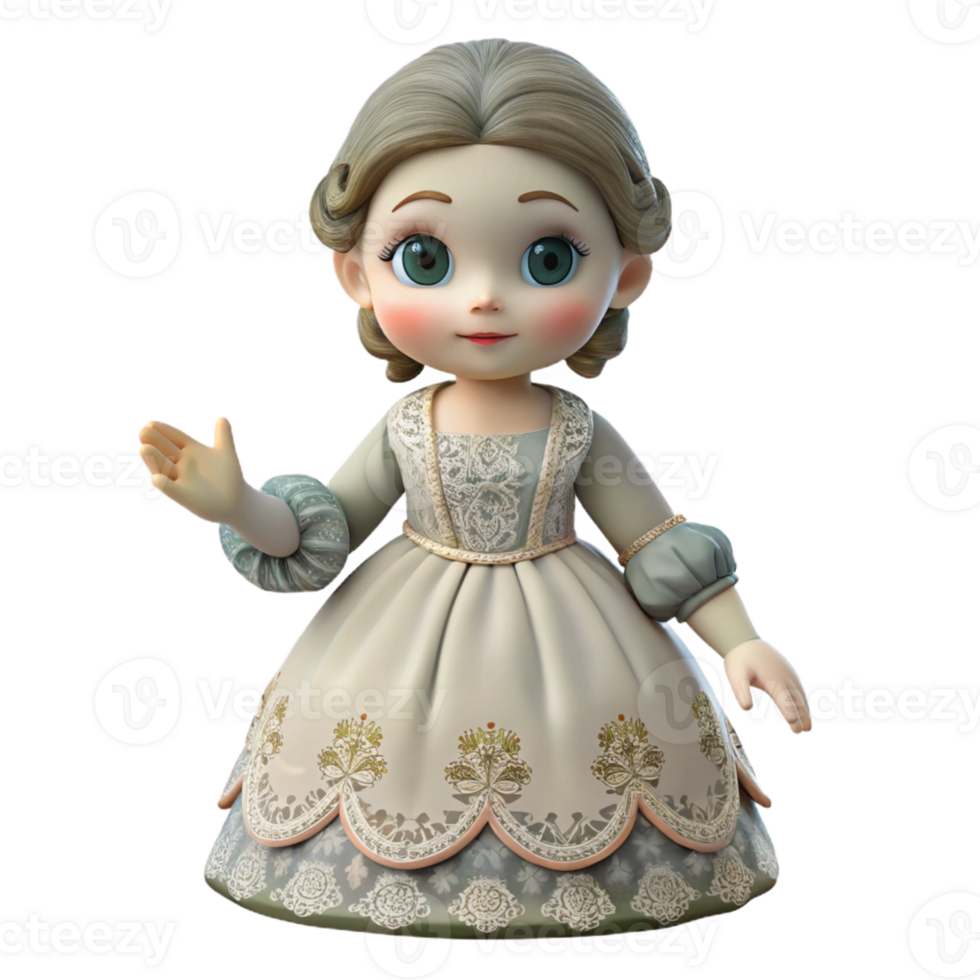 3D Render of a Cute Doll in a Dress png