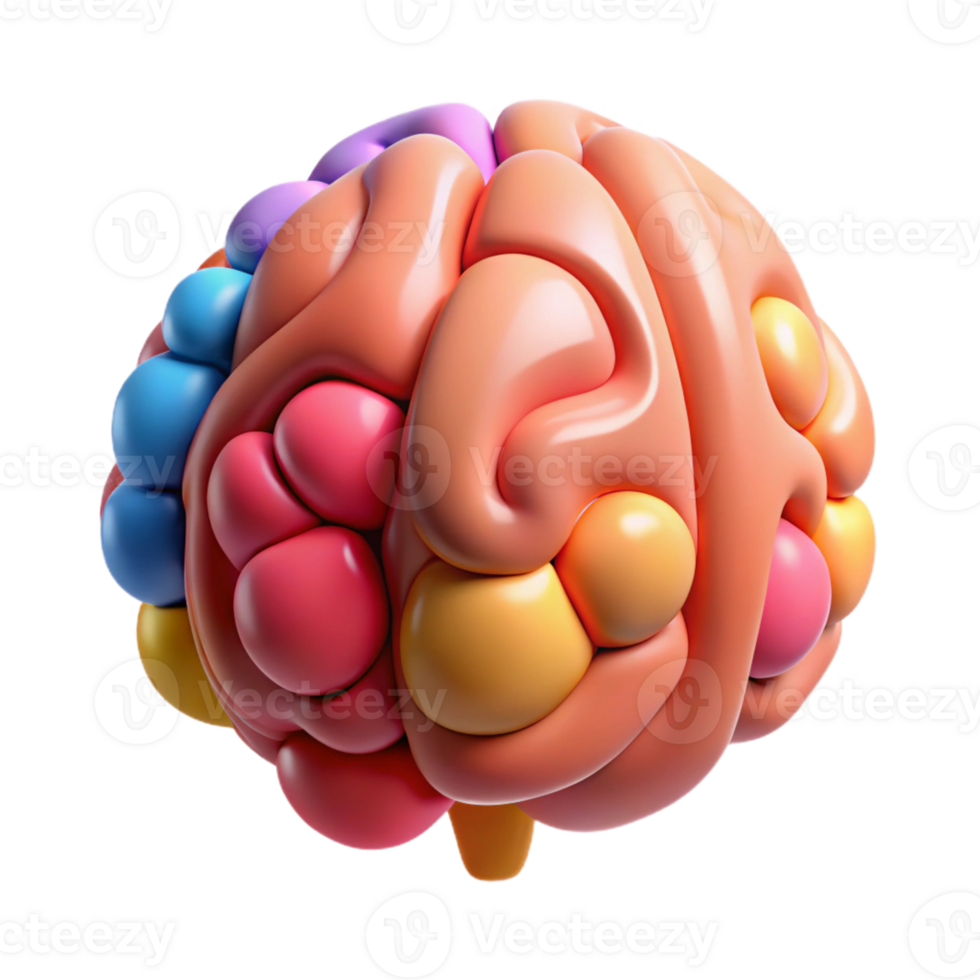 Abstract Colorful Brain 3D Render png