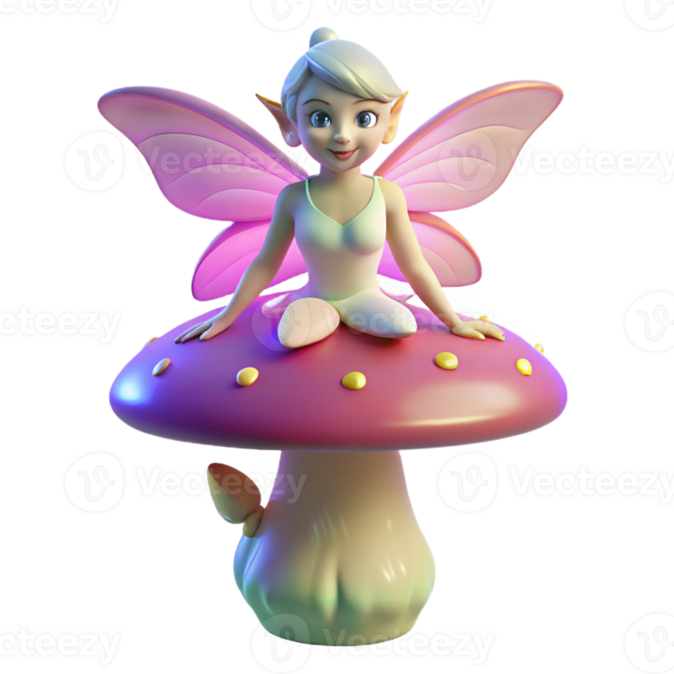 3D Fairy Illustration on Mushroom png