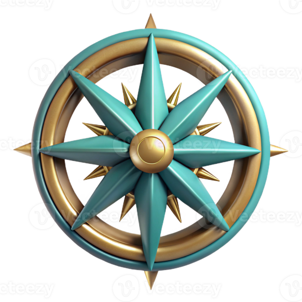 3D Golden and Teal Compass Illustration png