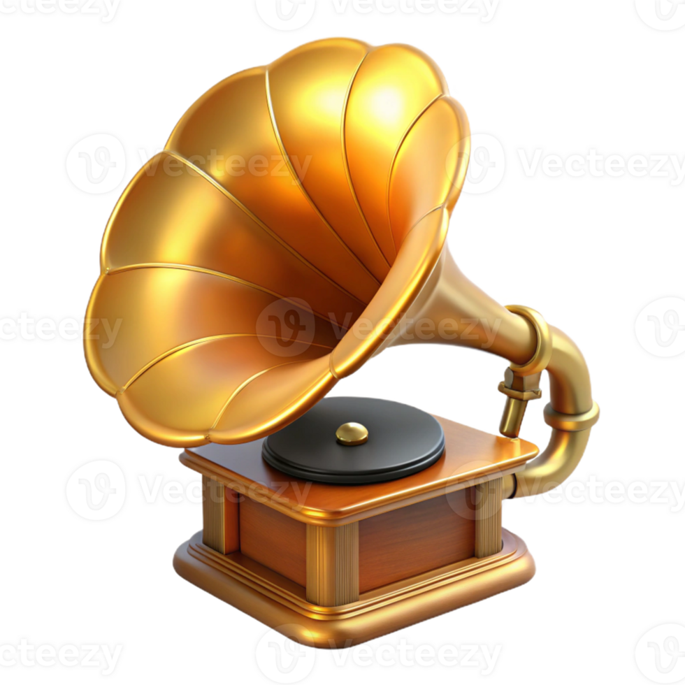 Golden 3D Vintage Phonograph Illustration png