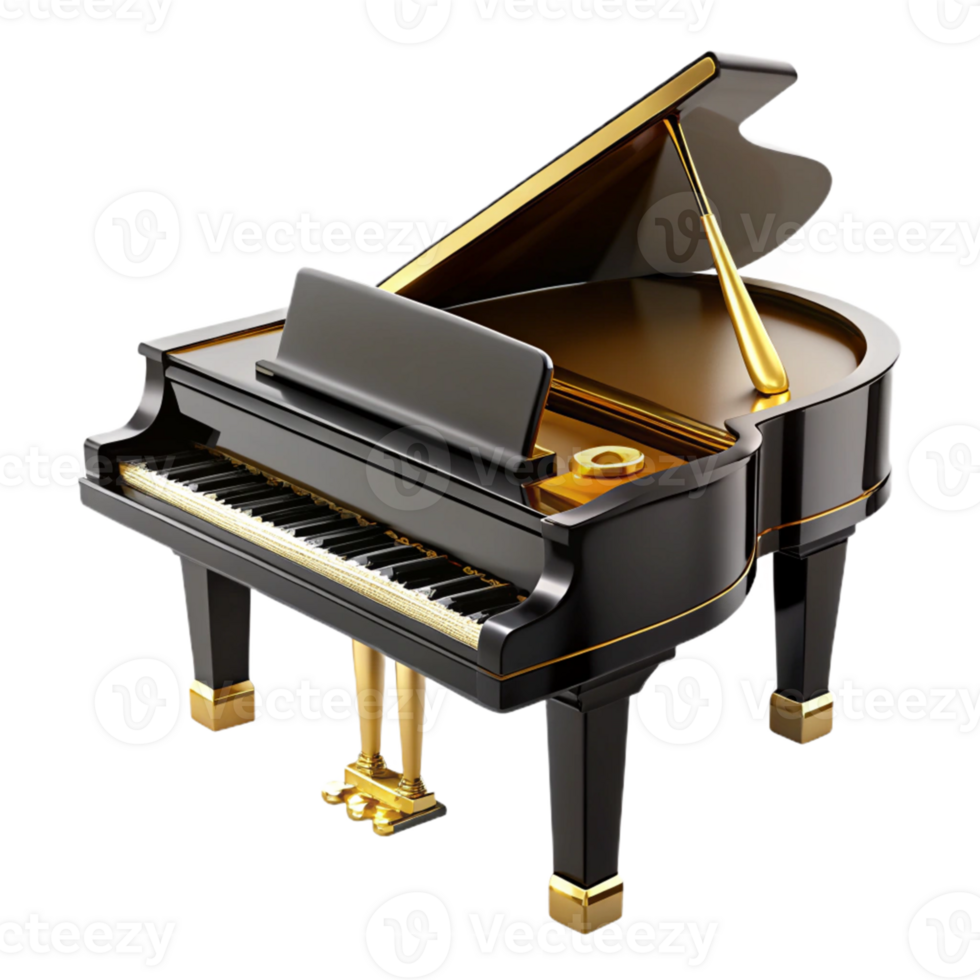 Black Grand Piano with Golden Accents png