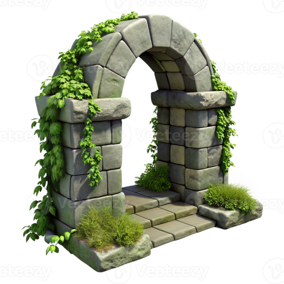 Stone Archway with Vines and Plants png