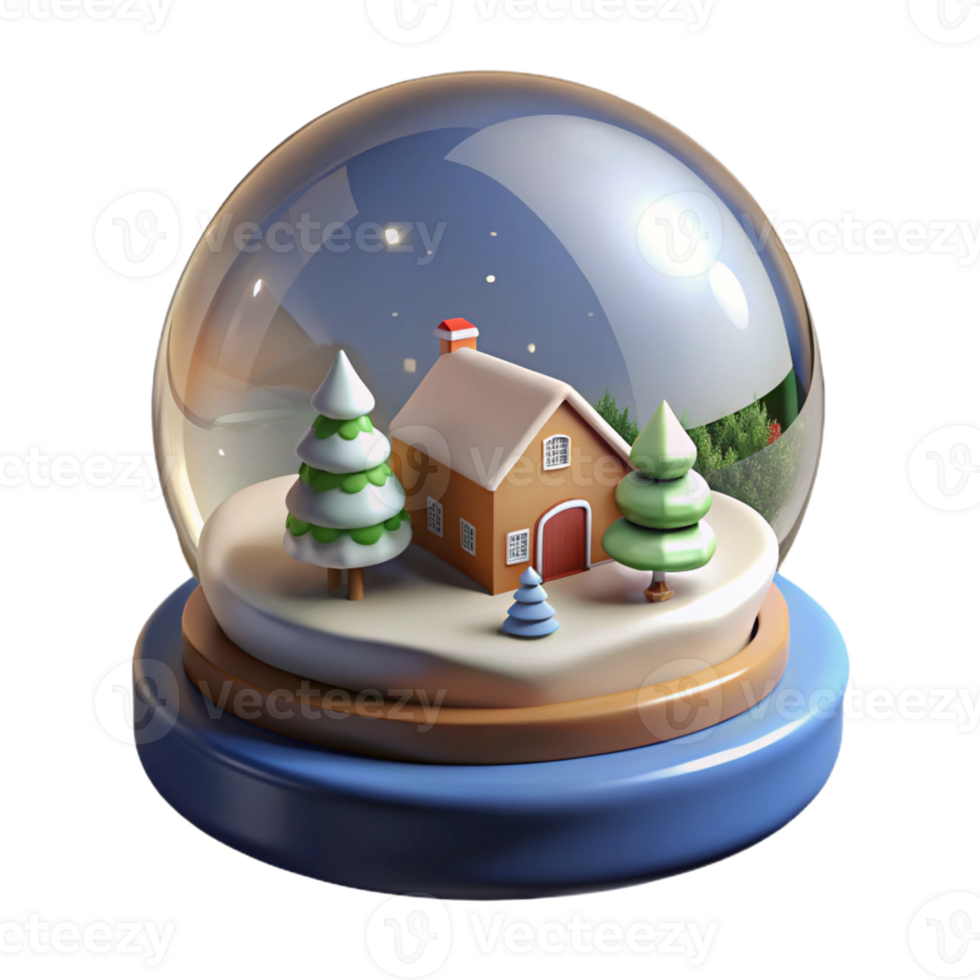 3D Rendered Snow Globe with House and Trees png