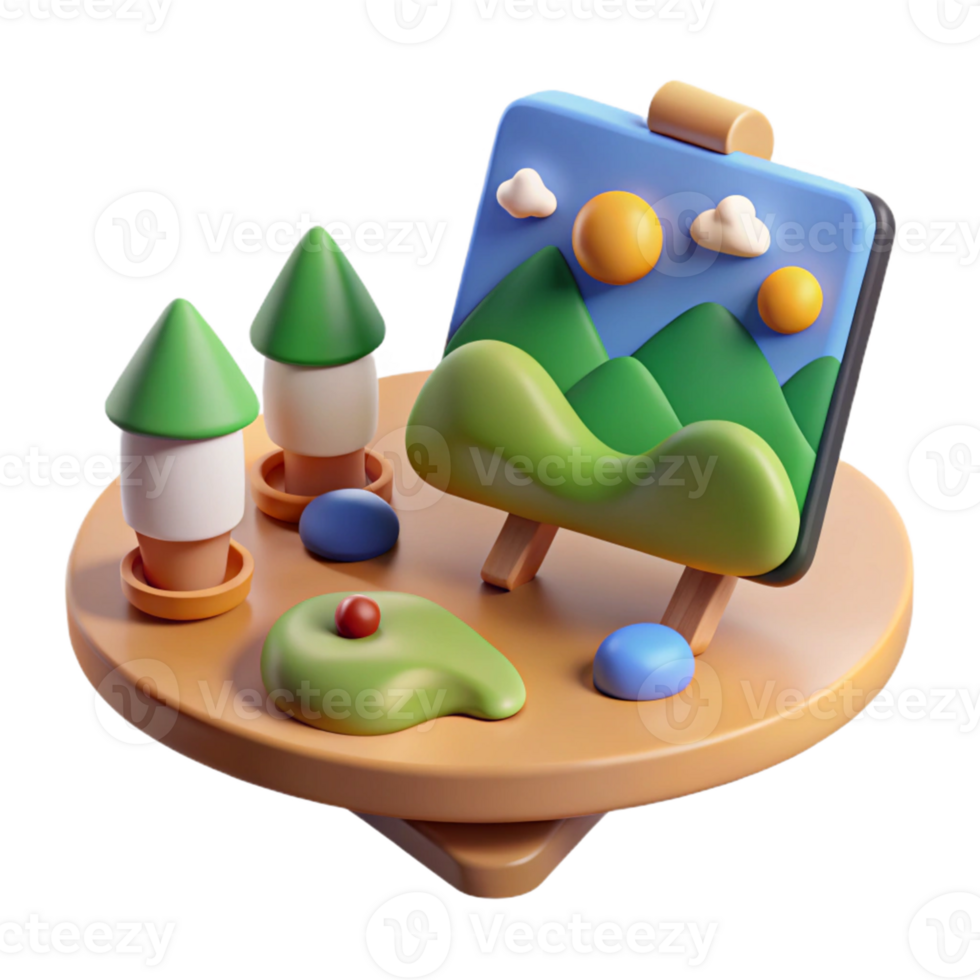 3D Rendered Scene with Trees, Sun, and Clouds png