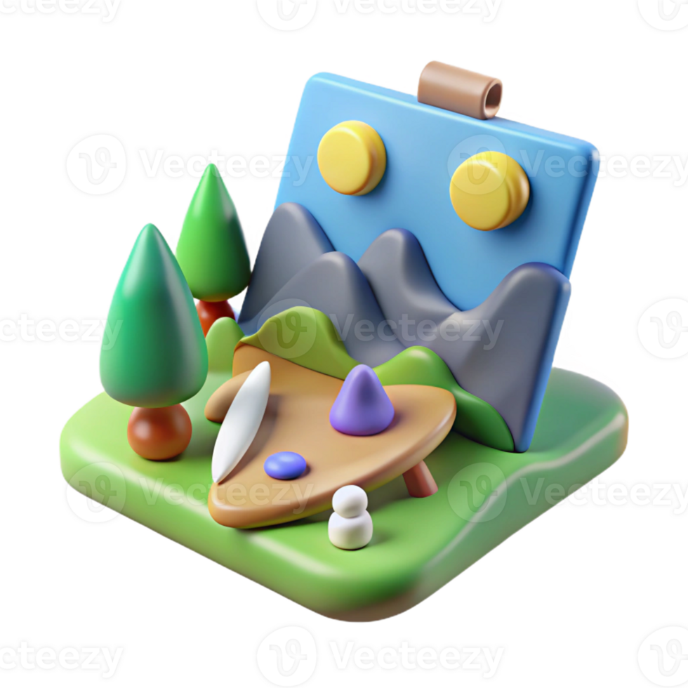 3D Landscape Art with Trees and Mountains png