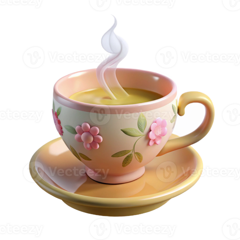 3D Render of Steaming Cup of Tea png