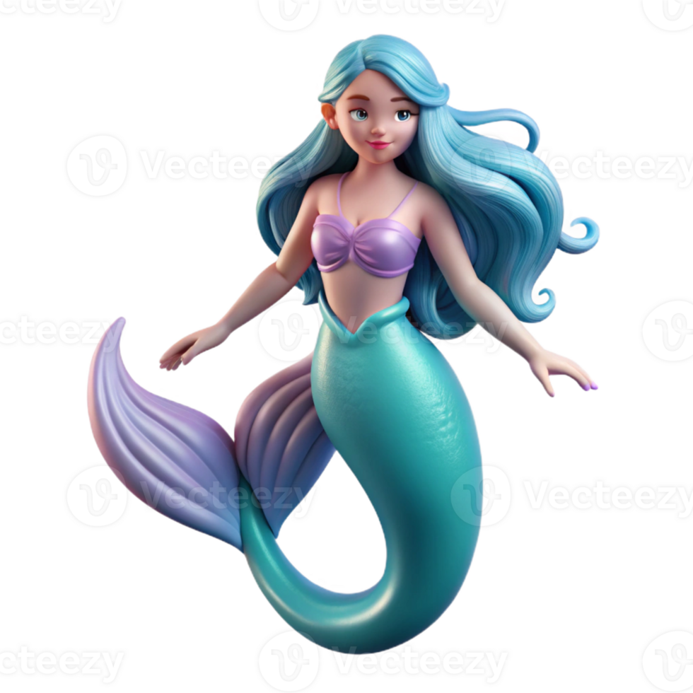 Cute Mermaid Illustration with Blue Hair png