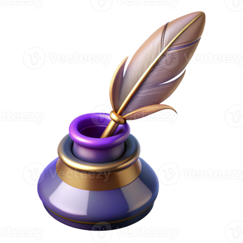 Purple Inkwell with Quill Pen png