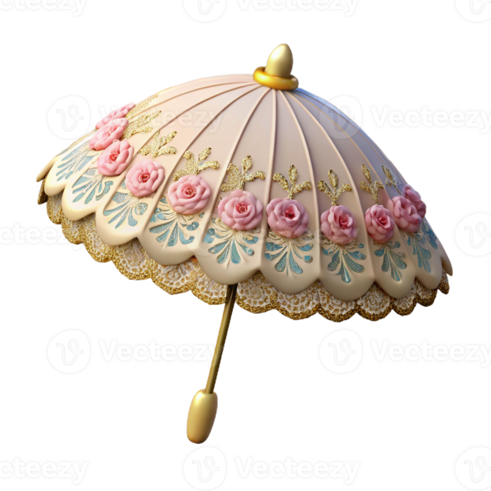 3D Render of a Vintage Floral Umbrella png