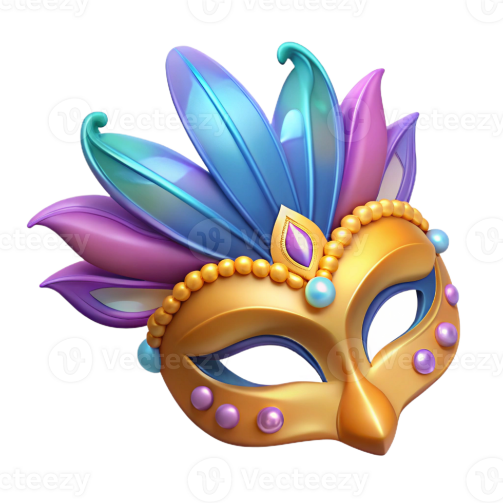 Golden Mask with Feathers and Gems png