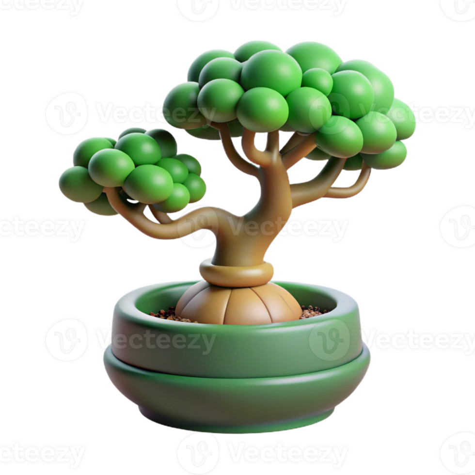 3D Cartoon Bonsai Tree in Pot Illustration png